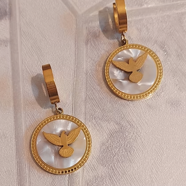 Gold Plated & Bird Circular Drop Earring