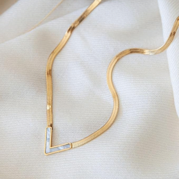 Gold-Tone V-Shaped Mother of Pearl Necklace
