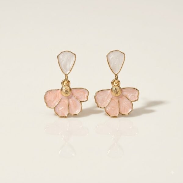 Pink Floral Drop Earrings, Gold-Tone Finish for Parties and Events