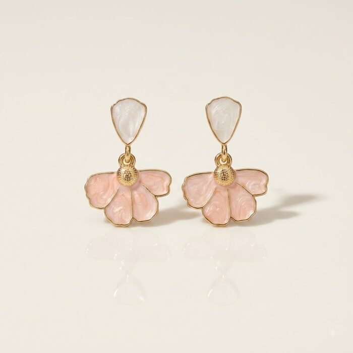 Pink Floral Drop Earrings, Gold-Tone Finish