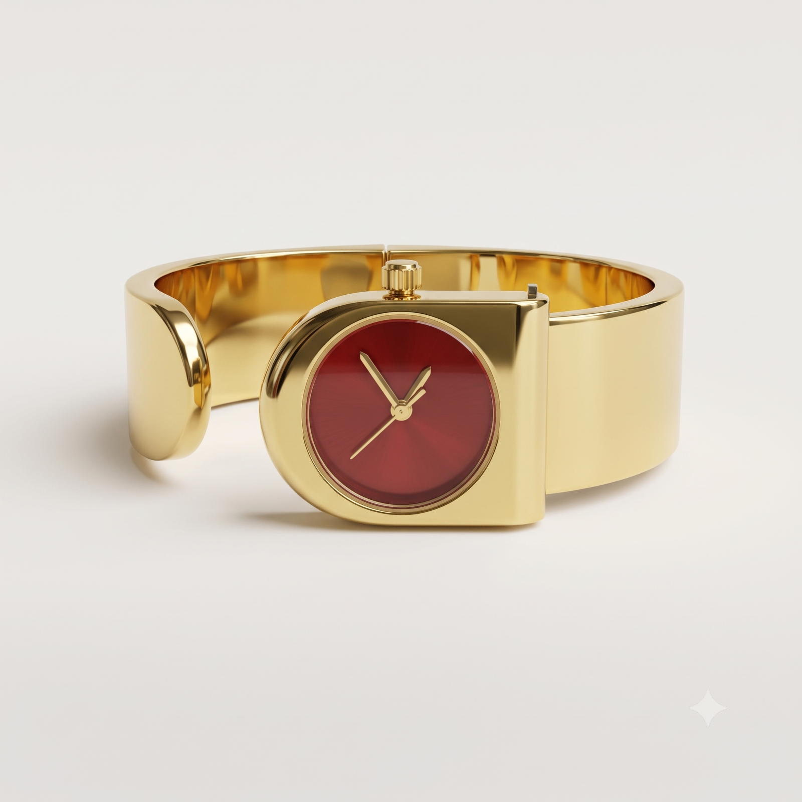 Stainless-Steel Cuff Watch with Burgundy Dial