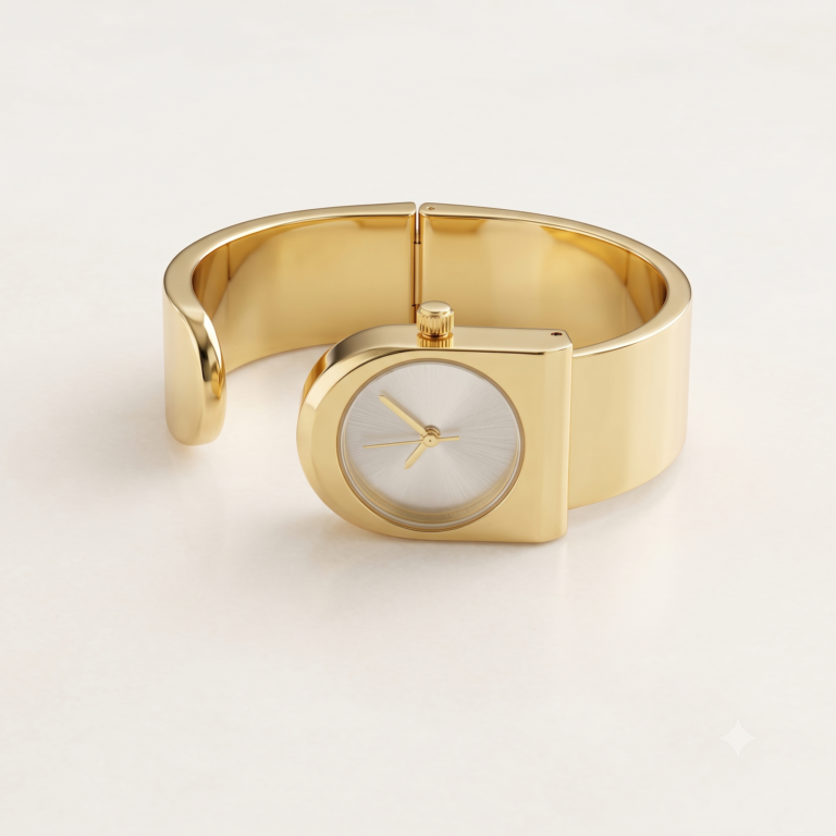 Stainless-Steel Cuff Watch with Off-White Dial