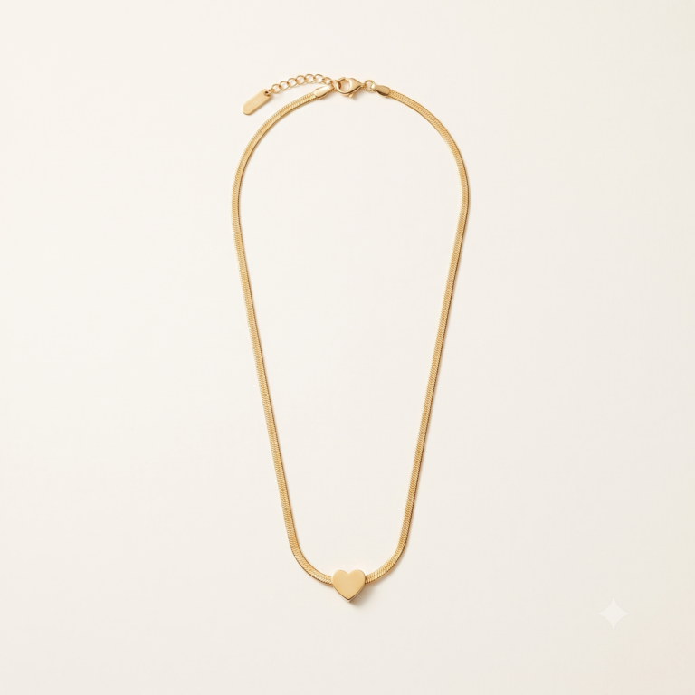 Golden Heart Pendant Plain Chain Necklace