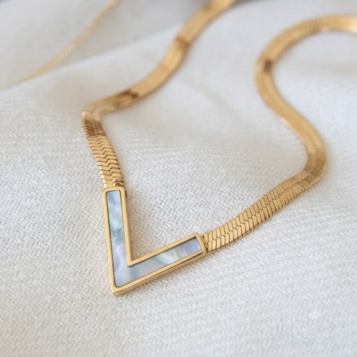 Gold-Tone V-Shaped Mother of Pearl Necklace