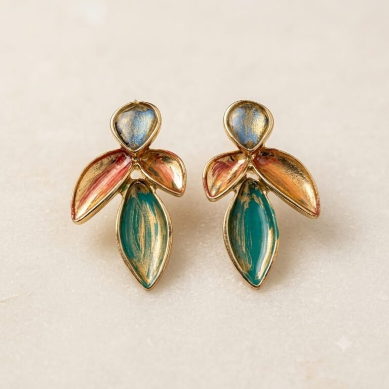 Golden Multicolour Leaf Drop Earrings
