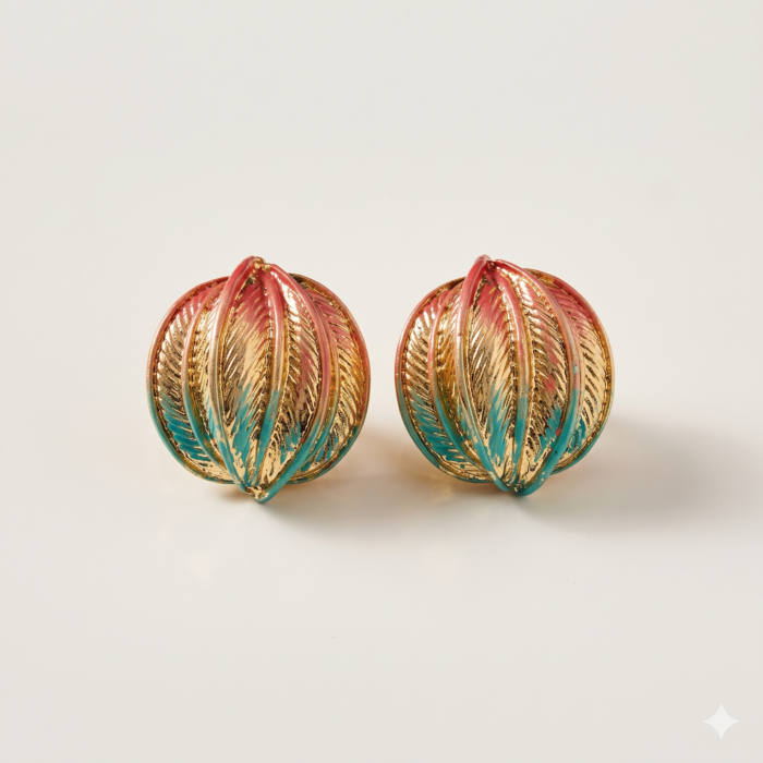 Golden Multicolour Leaf Stud Earrings