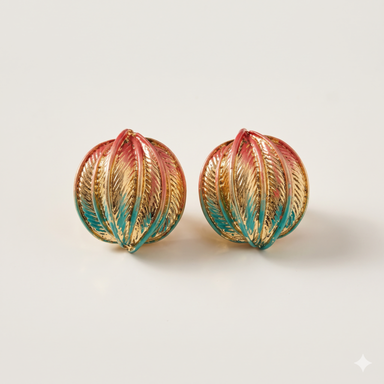 Golden Multicolour Leaf Stud Earrings