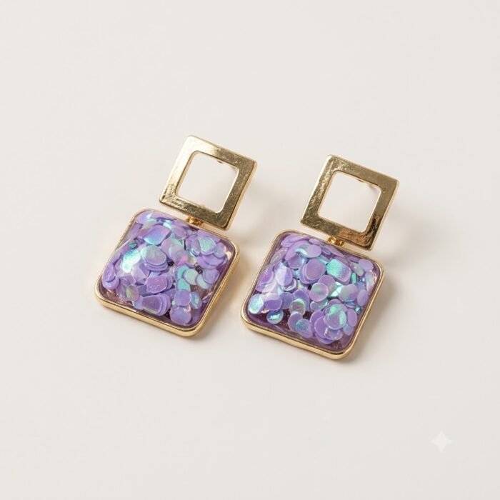 Golden Square Drop Earrings