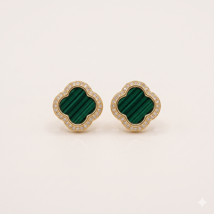 Golden Teal Clover Stud Earrings