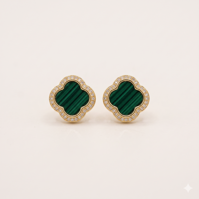 Golden Teal Clover Stud Earrings