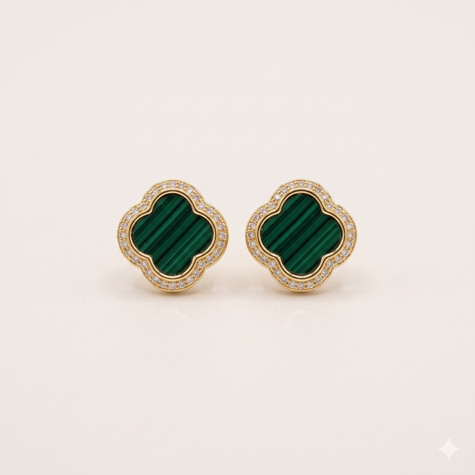Golden Teal Clover Stud Earrings