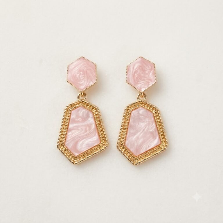 Pink Golden Geometric Drop Earrings
