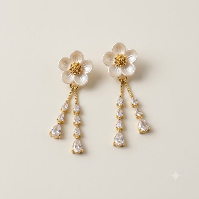 Golden Floral Dangle Earrings