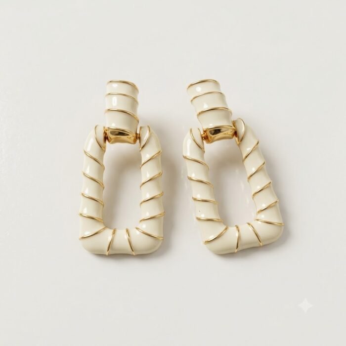 Ivory Enamel Gold-Tone Geometric Drop Earrings