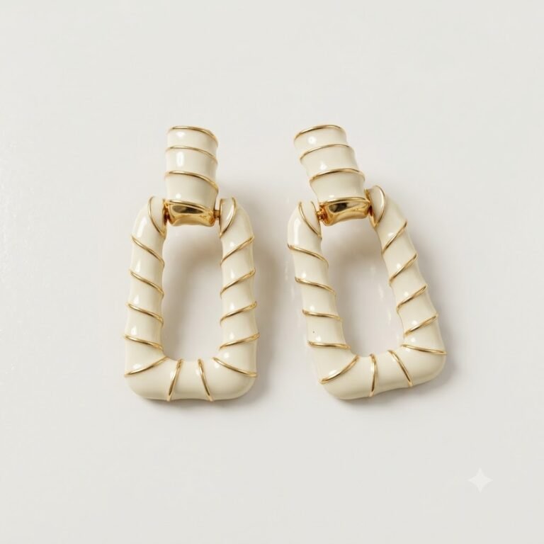 Ivory Enamel Gold-Tone Geometric Drop Earrings